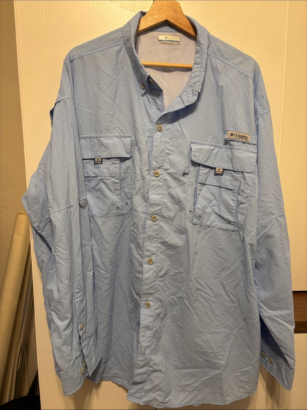Columbia Light Blue Men's Long-Sleeve Outdoor Shirt - Performance Fishing - 2XL